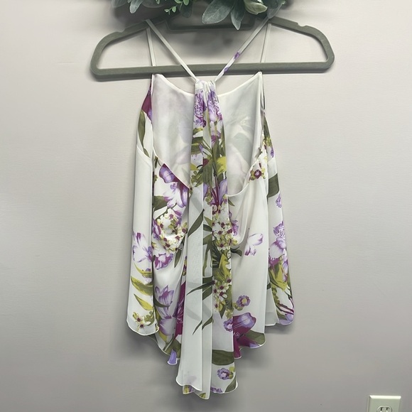 Jennifer Lopez Lavender Floral Flowy Chiffon Sleeveless Blouse Cascading Back S - Picture 2 of 10